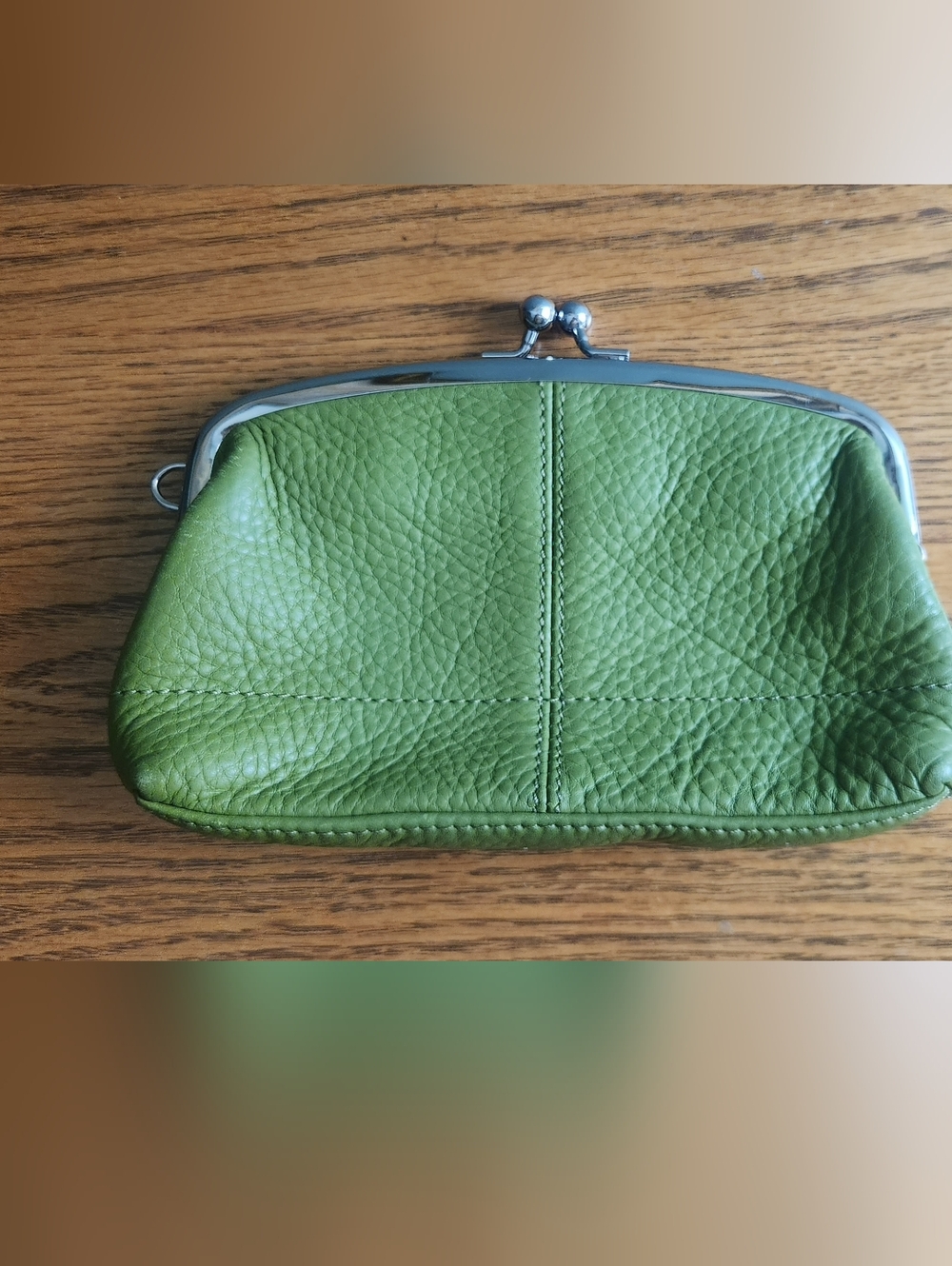 Talbots Olive Green Pebbled Leather Kiss-Lock Clutch
